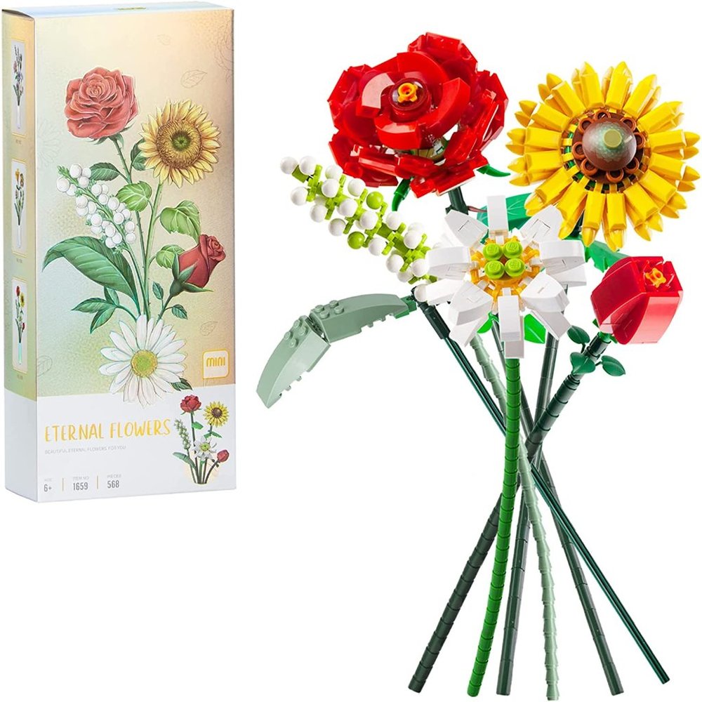 Sunflower Flower Bouquet Building Blocks Kit (568 Pieces)